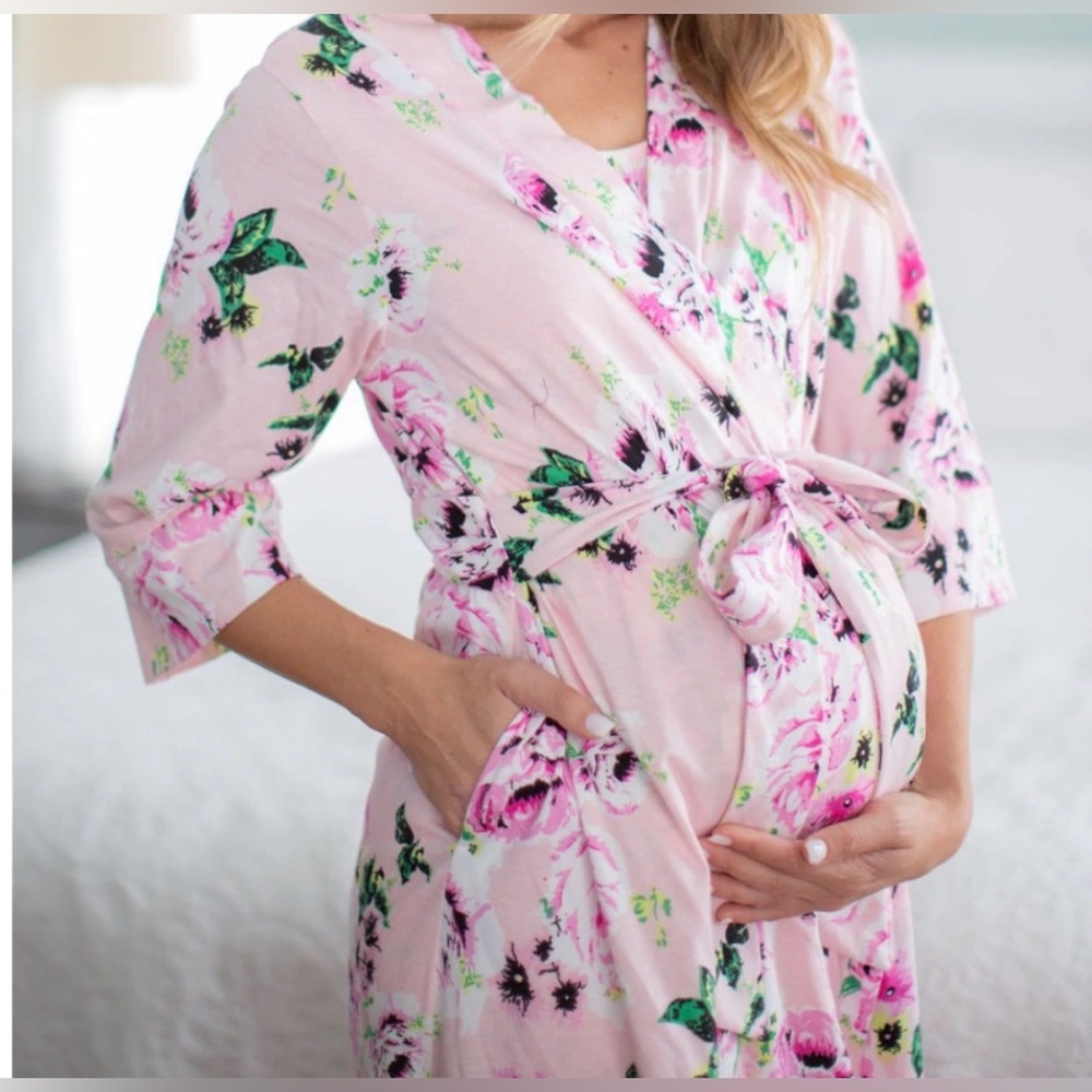 Baby Be Mine Pink Floral Maternity/Nursing/Postpartum Robe